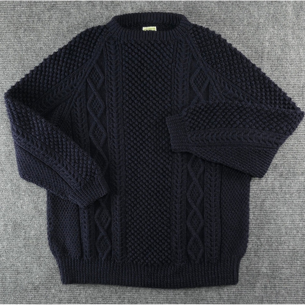 Kennedy of Ardara 2XL Hand Knit Aran Cable Fisherman Sweater Navy Blue Ireland